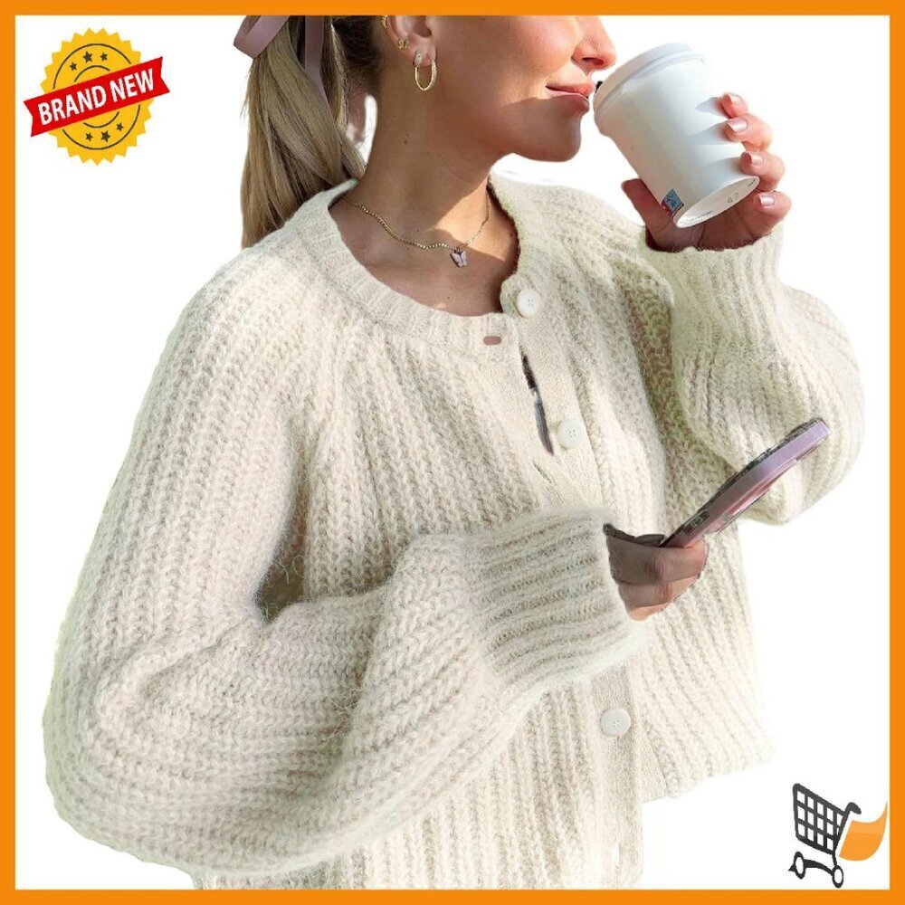 Soft Chunky Knit Cardigan Sweater Button Down Open Front Loose Fit